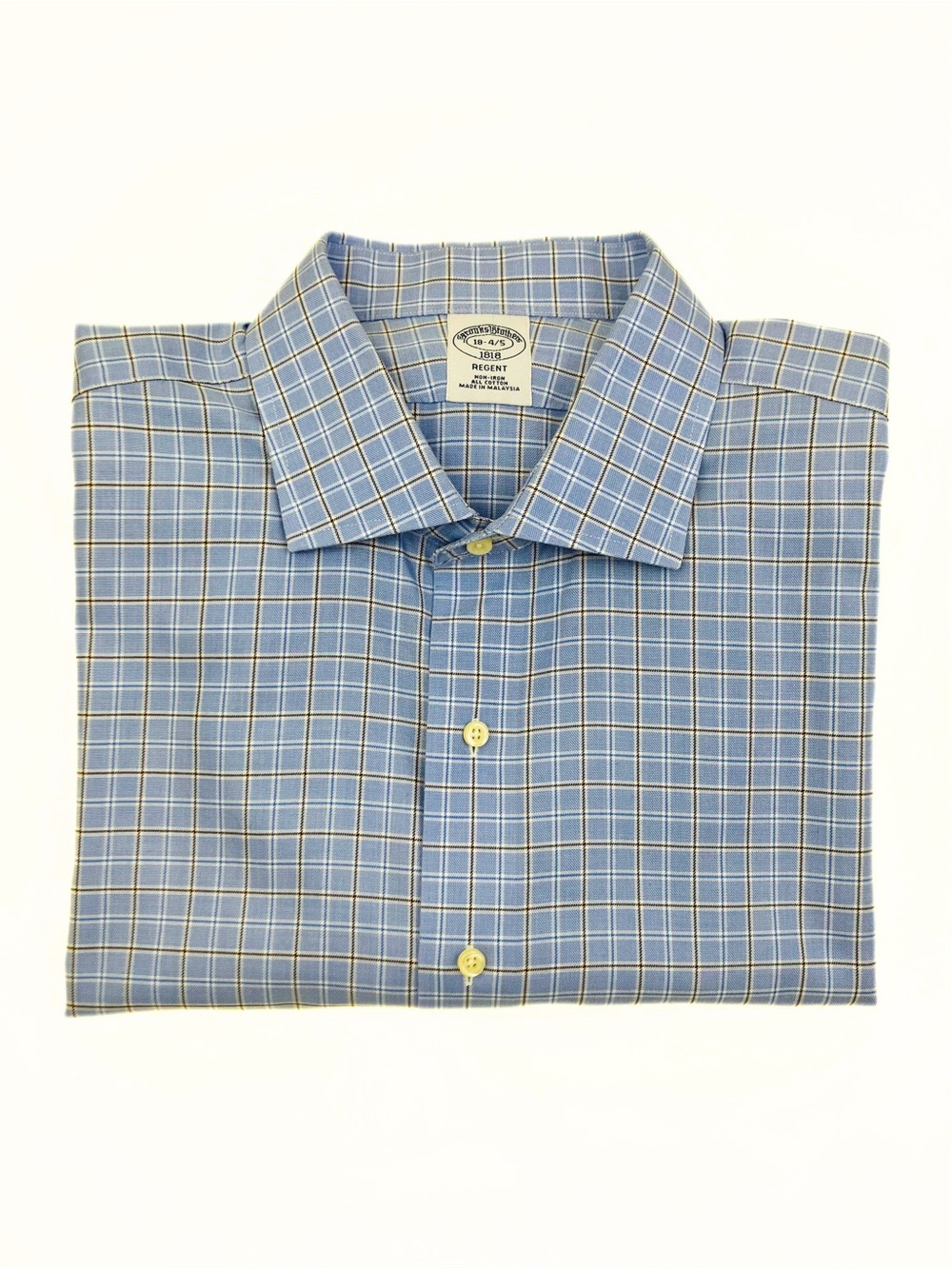 Brooks Brothers 1818 Regent Non-Iron Dress Shirt 18/34-35 Blue Tattersall Check